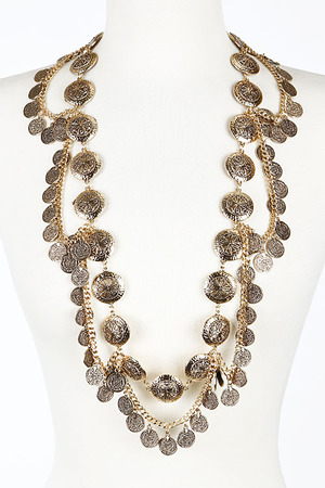 Three Way Medallion Hanging Chain Link Necklace 5GAI3